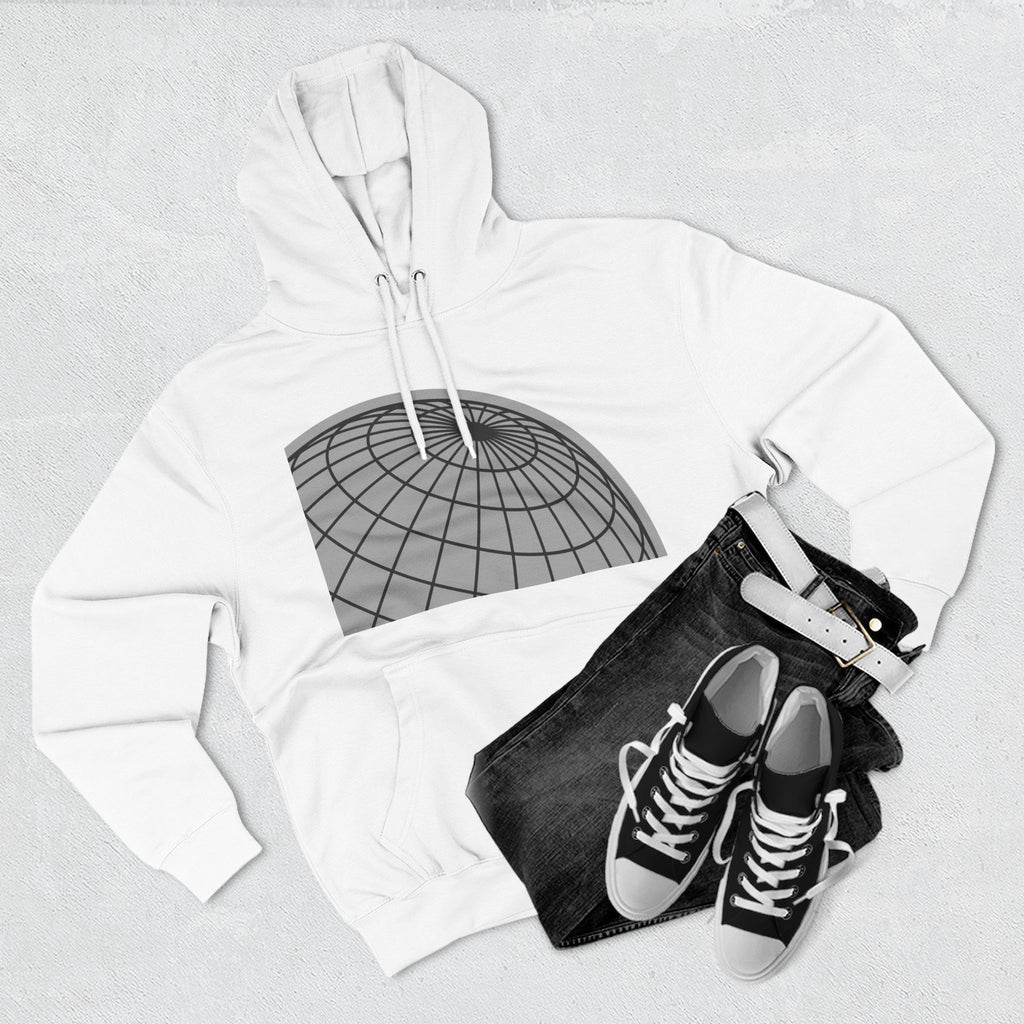 Geometric Globe Hoodie — Monochrome 3-Panel Fleece Pullover