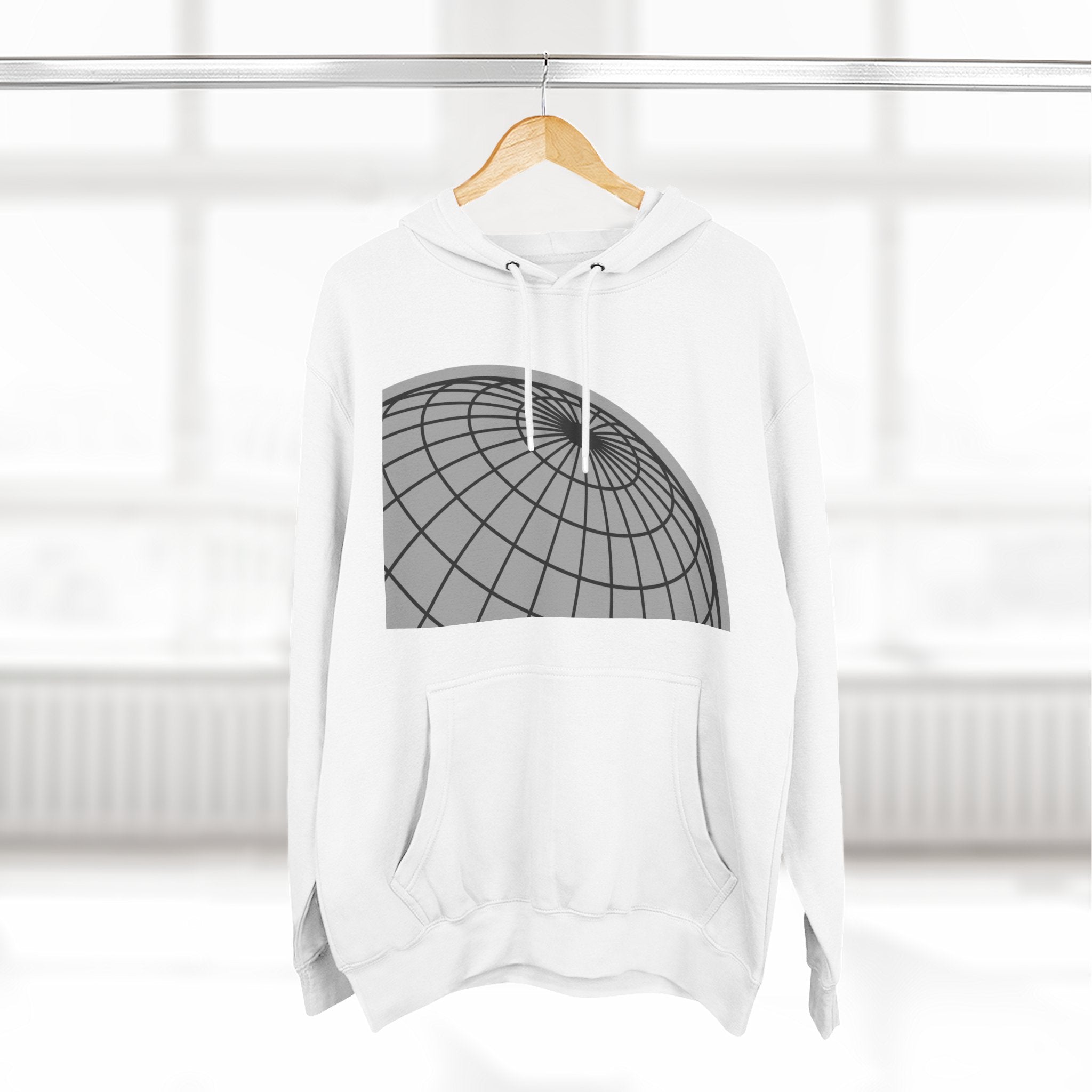 Geometric Globe Hoodie — Monochrome 3-Panel Fleece Pullover